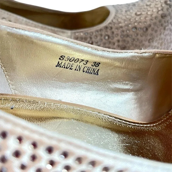 Sarah Chole Gold Stiletto Heels Glitter Shoes Sz  8 M 5 inch Platform - Picture 10 of 11